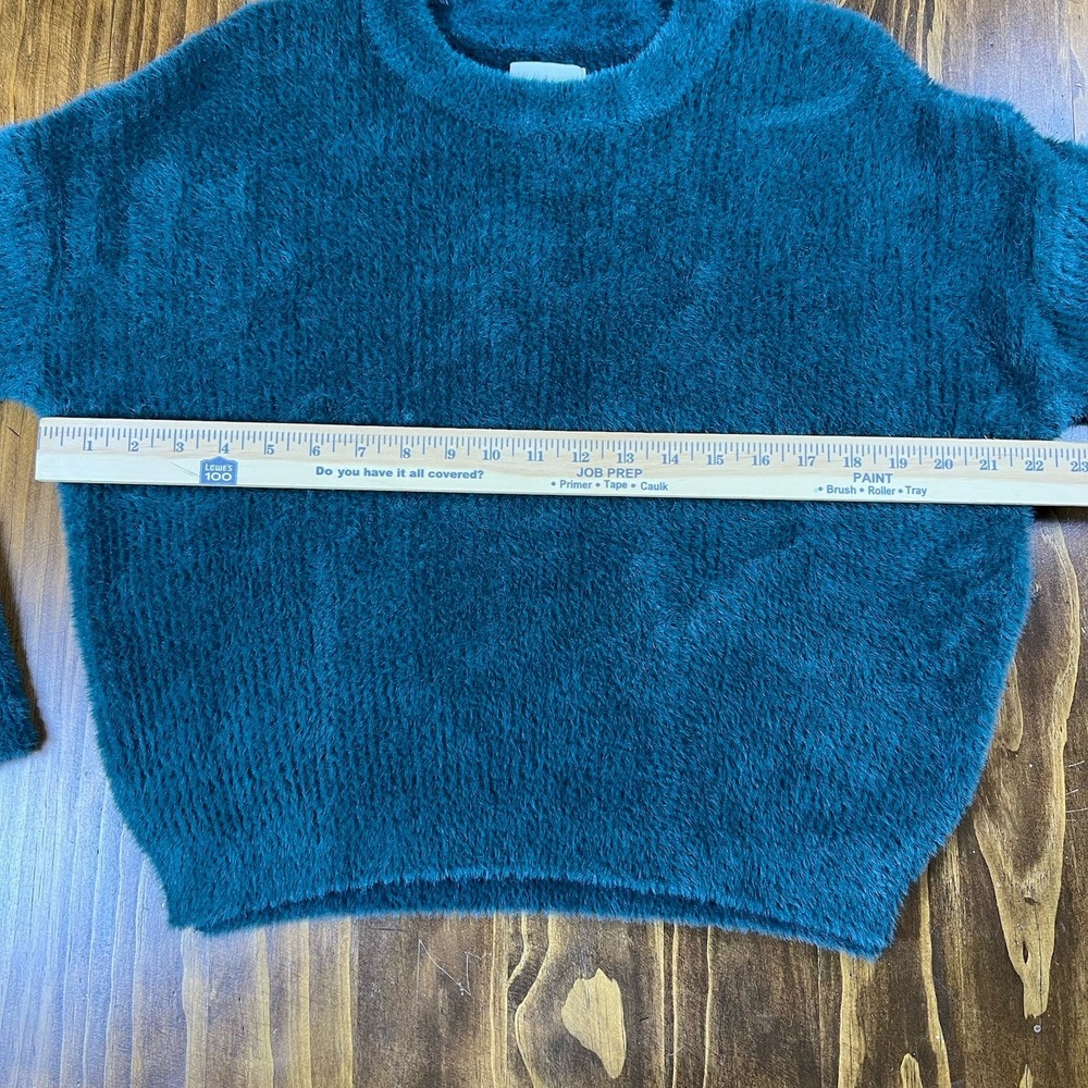 Abercrombie Fitch Soft Teal Alpaca Blend Fuzzy Cropped‎ Crewneck Sweater M - Picture 3 of 6